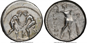 PISIDIA. Selge. Ca. 325-250 BC. AR stater (23mm, 12h). NGC Choice XF, brushed. Two wrestlers grappling, K between / ΣΕΛΓΕΩΝ, slinger striding to right...