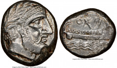 PHOENICIA. Aradus. Ca. 400-338 BC. AR stater (20mm, 4h). NGC AU 4/5 - 4/5. Laureate, bearded head of Ba'al-Arwad right / MA' (Phoenician), galley sail...