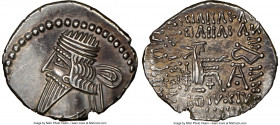 PARTHIAN KINGDOM. Pacorus I (ca. AD 78-120). AR drachm (20mm, 3.75 gm, 12h). NGC AU 4/5 - 4/5. Ecbatana. Bust of Pacorus left with long pointed beard,...