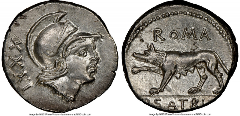 P. Satrienus (77 BC). AR denarius (17mm, 3.76 gm, 6h). NGC Choice AU 4/5 - 2/5, ...