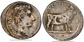 Augustus (27 BC-AD 14). AR/AE fourree denarius (19mm, 3.45 gm, 3h). NGC Choice VF 5/5 - 2/5, core visible. Ancient forgery of Augustus denarius. Perga...
