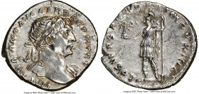 Trajan (AD 98-117). AR denarius (20mm, 7h). NGC Choice XF. Rome, AD 103-111. IMP TRAIANO AVG GER DAC P M TR P, laureate bust of Trajan right, drapery ...