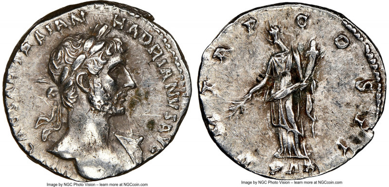 Hadrian (AD 117-138). AR denarius (18mm, 7h). NGC Choice XF. Rome, AD 118. IMP C...