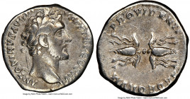 Antoninus Pius (AD 138-161). AR denarius (17mm, 12h). NGC Choice Fine. Rome, circa AD 140-143. ANTONINVS AVG PIVS P P TR P COS III, laureate head of A...