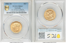 Victoria gold "St. George" Sovereign 1881-M MS61 PCGS, Melbourne mint, KM7, S-3857A. AGW 0.2355 oz. 

HID09801242017

© 2020 Heritage Auctions | A...