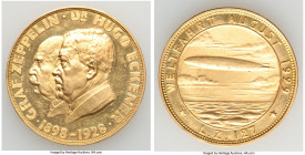 Weimar Republic gold Proof "Zeppelin & Eckener" Medal 1929, Kaiser-510.2. 36.1mm. 22.83gm. AGW 0.6624 oz. GRAF ZEPPELIN DR HUGO ECKENER 1898-1928 Thei...