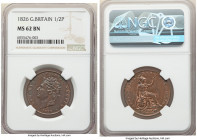 George IV 1/2 Penny 1826 MS62 Brown NGC, KM692, S-3824. Chocolate brown with residual raspberry-pink contrast in recessed outline of Britannia, 

HI...