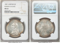 Victoria Double Florin 1887 MS63 NGC, KM763. Roman numeral I in date.

HID09801242017

© 2020 Heritage Auctions | All Rights Reserved