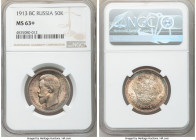 Nicholas II 50 Kopecks 1913-BC MS63+ NGC, St. Petersburg mint, KM-Y58.2. Colorfully toned. 

HID09801242017

© 2020 Heritage Auctions | All Rights...