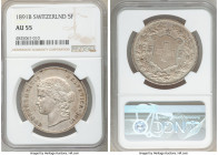Confederation 5 Francs 1891-B AU55 NGC, Bern mint, KM34. Scratch on cheek of Helvetia, mottled cordovan and beige toning, slight reflectivity as evide...