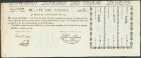 94 Reales de Vellón. 31 de Julio de 1849. Billete de la Dirección General del Tesoro Público. Serie B y con sello en seco. (Edifil 2017: 50). Estos bi...
