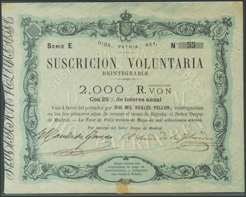 2000 Reales de Vellón. 30 de Mayo de 1876. Emisión Tour de Peilz. Serie E. (Edif...