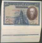 Conjunto de 100 billetes de 25 Pesetas emitido el 15 de Agosto de 1925, en diferentes tramos todos ellos correlativos. (Edifil 2017: 353). SC/EBC+.