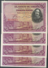 Conjunto de 4 billetes correlativos de 50 Pesetas emitidos el 15 de Agosto de 1928, todos con la serie B. (Edifil 2017: 354), conservando todo su apre...