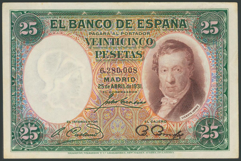 25 Pesetas. 25 de Abril de 1931. Sin serie. (Edifil 2017: 358). MBC+.