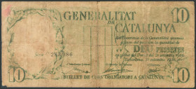 10 Pesetas. 26 de Septiembre de 1936. Generalitat de Catalunya. Serie C. (Edifil 2017: 374). RC.