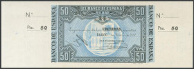 50 Pesetas. 1 de Enero de 1937. Sucursal de Bilbao, antefirma Caja de Ahorros Vizcaína. Sin serie y con ambas matrices. (Edifil 2017: 389f). EBC+.