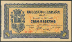100 Pesetas. 1937. Sin serie. Banco de Gijón. (Edifil 2017: 399). SC-.