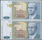 10000 Pesetas. 12 de Octubre de 1992. Pareja correlativa. Serie especial 9A. (Edifil 2017: 485b). Conserva parte del apresto original. EBC+.