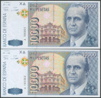 10000 Pesetas. 12 de Octubre de 1992. Pareja correlativa. Serie A. (Edifil 2017: 485a). SC.