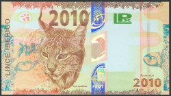 Prueba de billete de la F.N.M.T emitida en el 2010 con todo el apresto original. No catalogada, tiene una ondulación vertical, entendemos que de orige...