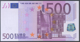 500 Euros. 1 de Enero de 2002. Firma Trichet. Serie X (Alemania). (Edifil 2017: 492A). SC.