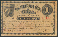 REPUBLICA DE CUBA 1869. 1 Peso. 10 de Julio de 1869. Serie D. (Edifil 2017: 31). MBC.