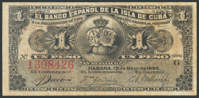 BANCO ESPAÑOL DE LA ISLA DE CUBA. 1 Peso. 15 de Agosto de 1896. Serie G. (Edifil 2017: 71). MBC.