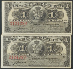BANCO ESPAÑOL DE LA ISLA DE CUBA. 1 Peso. 15 de Mayo de 1896. Pareja correlativa. Serie G. (Edifil 2017: 71). EBC.