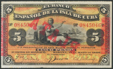 BANCO ESPAÑOL DE LA ISLA DE CUBA. 5 Pesos. 15 de Octubre de 1896. Serie F. Sobrecarga PLATA. (Edifil 2017: 81). SC-.
