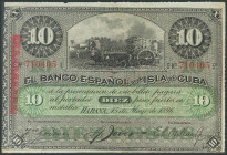 BANCO ESPAÑOL DE LA ISLA DE CUBA. 10 Pesos. 15 de Mayo de 1896. Serie E. Sobrecarga PLATA. (Edifil 2017: 82). Apresto original. EBC+.