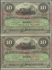 BANCO ESPAÑOL DE LA ISLA DE CUBA. 10 Pesos. 15 de Mayo de 1896. Pareja correlativa. Sobrecarga PLATA. (Edifil 2017: 82). SC.