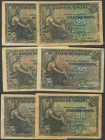 Conjunto de 13 billetes del Banco de España correspondientes a 6 billetes de 25 Pesetas emitidos el 24 de Septiembre de 1906 con las series B(3) y C(3...