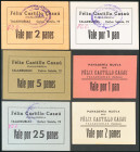 Precioso conjunto de 6 vales de la panadería de Félix Castillo Casaú de 1 pan (2), 2 panes (2), 5 panes y 25 panes, de Talarrubias, de Badajoz. SC/SC-...
