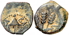 Judea. (42-43 d.C.). Herodes Agripa I (37-44 d.C.). AE 17. (S.GIC. 5567). Anverso descentrado. 2,45 g. MBC-.