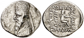 Imperio Parto. Mithradates II (123-88 a.C.). Dracma. (S. 7372). Limpiada. 3,59 g. MBC.