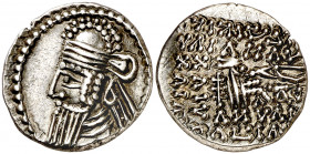 Imperio Parto. Vologases IV (147-191 d.C.). Ecbatana. Dracma. (S.GIC. 5858) (Mitchiner A. & C. W. 687). 3,73 g. MBC+.
