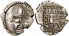 Imperio Parto. Vologases VI (208-222 d.C.). Ecbatana. Dracma. (S.GIC. 5876) (Mitchiner A. & C. W. 697). Defecto de cospel. 3,43 g. MBC+.