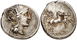 (hacia 110-109 a.C.). Gens Claudia. Denario. (Bab. 1) (Craw. 300/1). 3,84 g. MBC+.