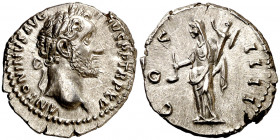(151-152 d.C.). Antonino pío. Denario. (Spink 4065 var) (S. 196) (RIC. 203). 3,14 g. EBC-.