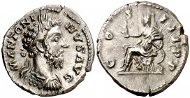 (178 d.C.). Marco Aurelio. Denario. (Spink 4892 var) (S. 149a) (RIC. 422). 3,30 g. EBC/MBC+.