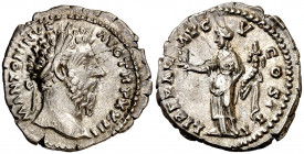 (169 d.C.). Marco Aurelio. Denario. (Spink 4914) (S. 412) (RIC. 206). 2,88 g. MBC+.