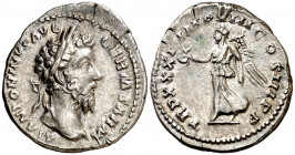 (177 d.C.). Marco Aurelio. Denario. (Spink 4944) (S. 949) (RIC. 378). 3,38 g. MBC+.