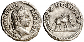 (212 d.C.). Caracalla. Denario. (Spink 6827) (S. 208) (RIC. 199). 3,67 g. MBC+.