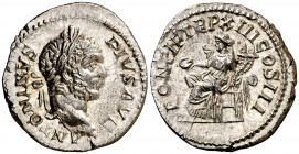 (210 d.C.). Caracalla. Denario. (Spink 6871 var) (S. 484) (RIC. 116a). 3,42 g. EBC.
