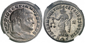 (301 d.C.). Diocleciano. Aquileia. Follis. (Spink 12822A) (Co. 435) (RIC. 31a). Encapsulada. Bella. Ex Colección Elariz 17/12/2020, nº 2. S/C-.