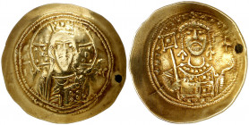 Miguel VII, Ducas (1071-1078). Constantinopla. Histamenon nomisma. (Ratto 2032) (S. 1868). Perforación reparada. 3,91 g. (MBC).