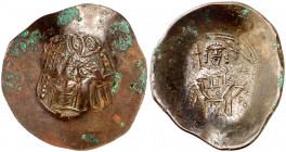 Isaac II, Ángelo (1185-1195). Constantinopla. Aspron trachy de vellón. (Ratto 2185 sim) (S. 2003). Adherencias. 3,61 g. MBC.