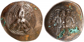 Alejo III, Ángelo-Comneno (1195-1203). Constantinopla. Aspron trachy de vellón. (Ratto 2205 sim) (S. 2011). Adherencias en reverso. 2,20 g. (MBC).