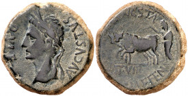 Octavio Augusto. Caesaraugusta (Zaragoza). As. (FAB. 318 var) (ACIP. 3033). Pátina verde. 15,66 g. MBC+.